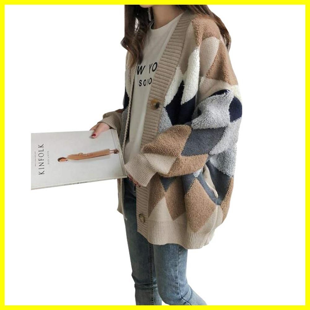 【限定商品】ASARANS カーディガン レディース ニット アウター 羽織り ボア トップス アーガイル Vネック 秋冬 フリーサイズ