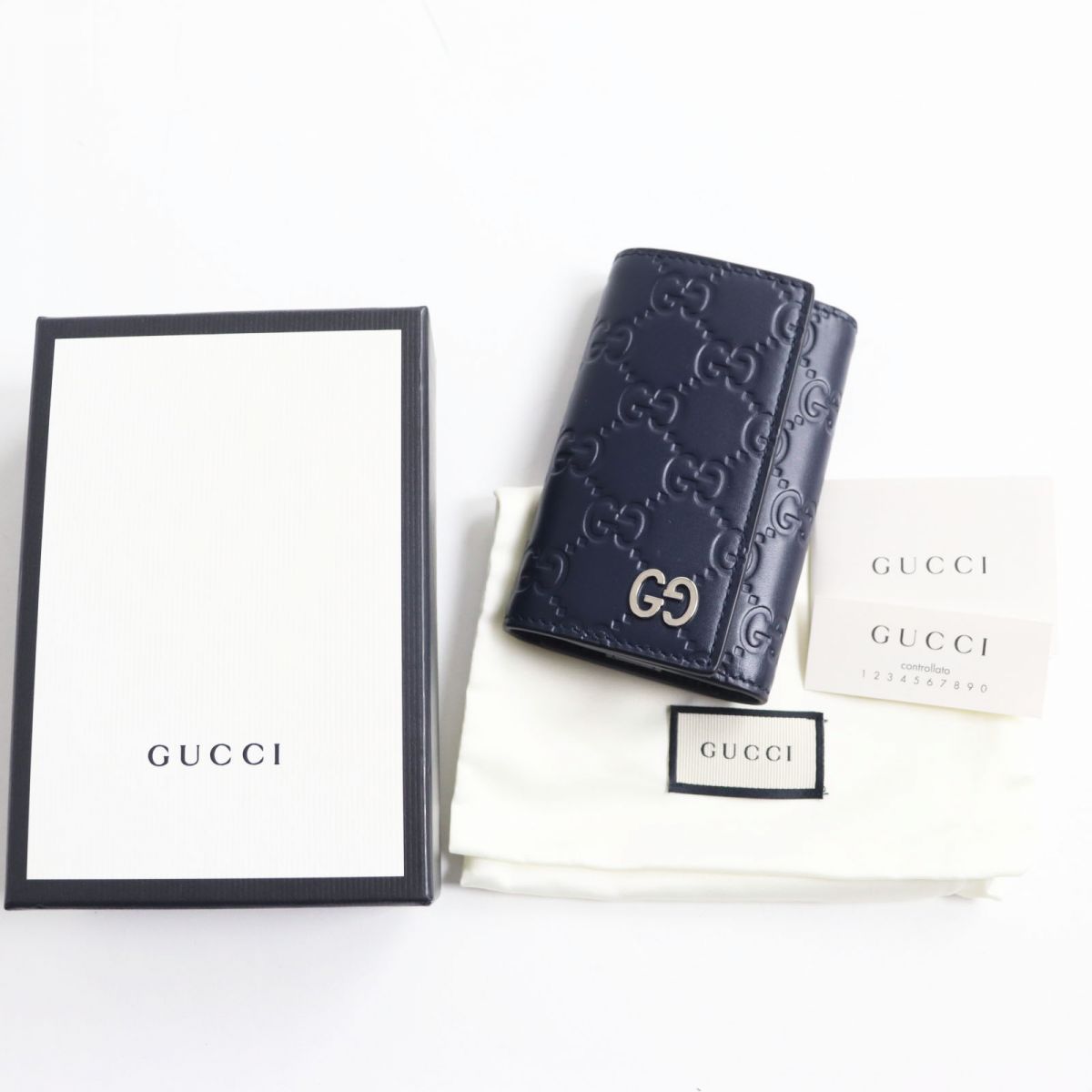 未使用品○GUCCI グッチ 473924 シマレザー ダブルG 6連 キー