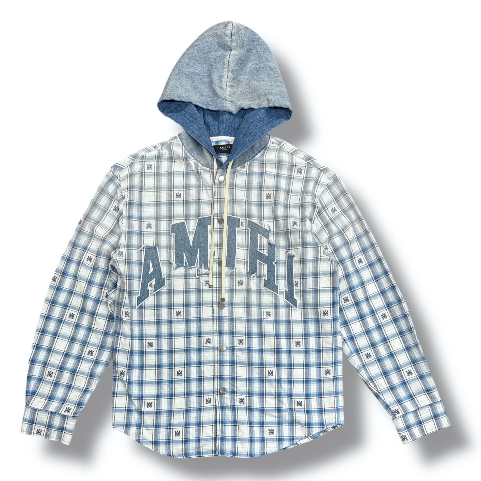 AMIRI 24AW Hooded Overshirt フーデッドオーバーサイズチェックシャツ パーカー ロゴ アミリ 48 SRAMSTOS1016SMRBC00 79780A4