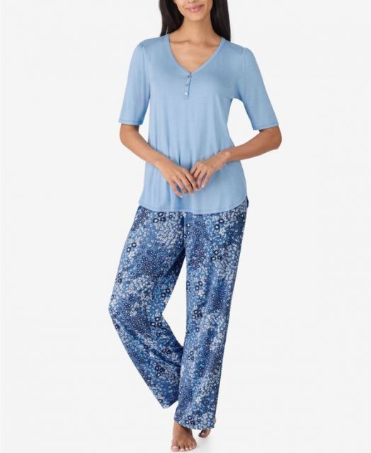 エレントレイシー レディース ナイトウェア アンダーウェア Women s 2-Piece V-Neck Top and Pants Pajama Set Light blue