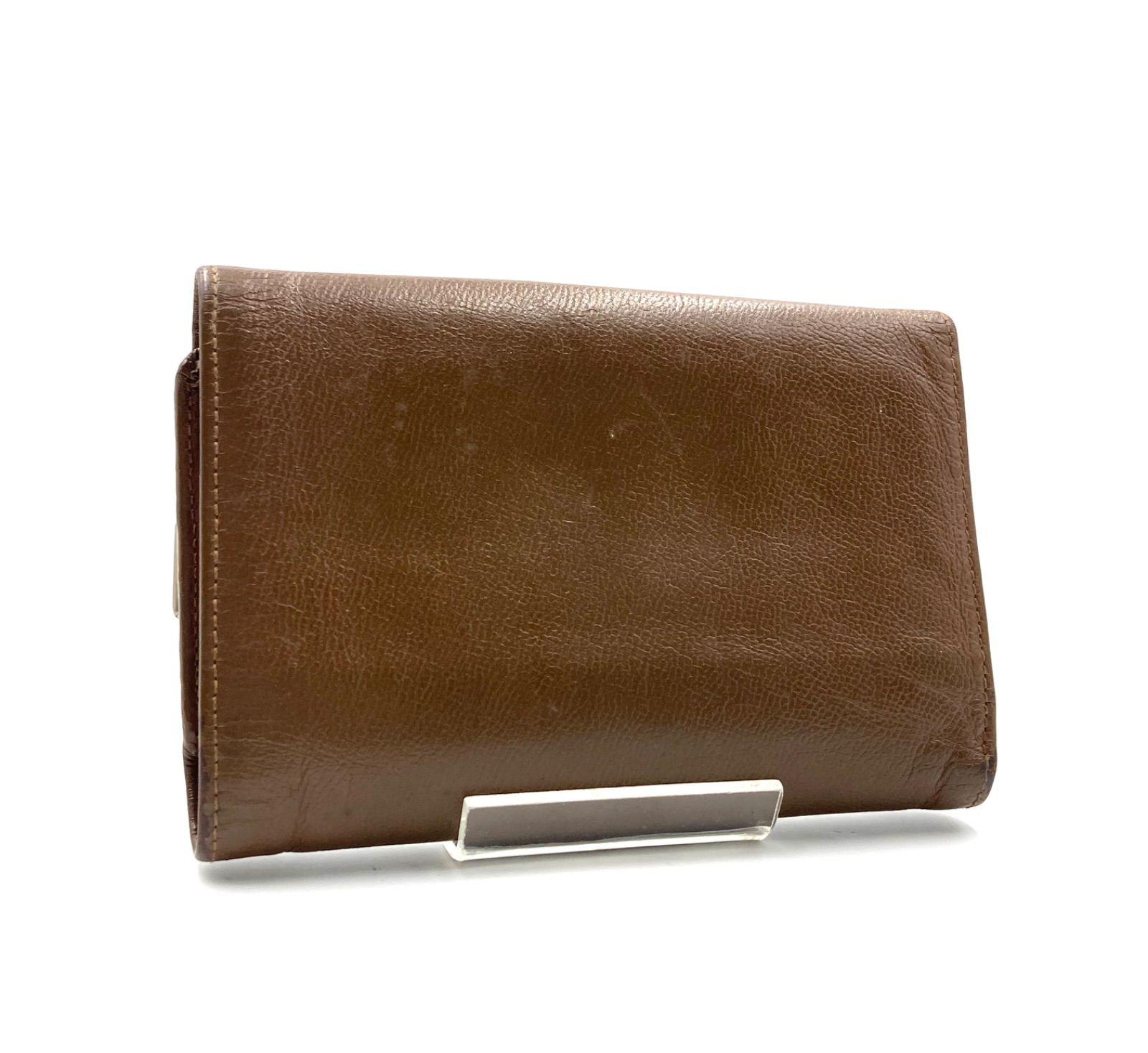 YSL ブラウンレザー三つ折り財布 イヴサンローラン YVES SAINT LAURENT 財布 三つ折り財布 ロゴ型