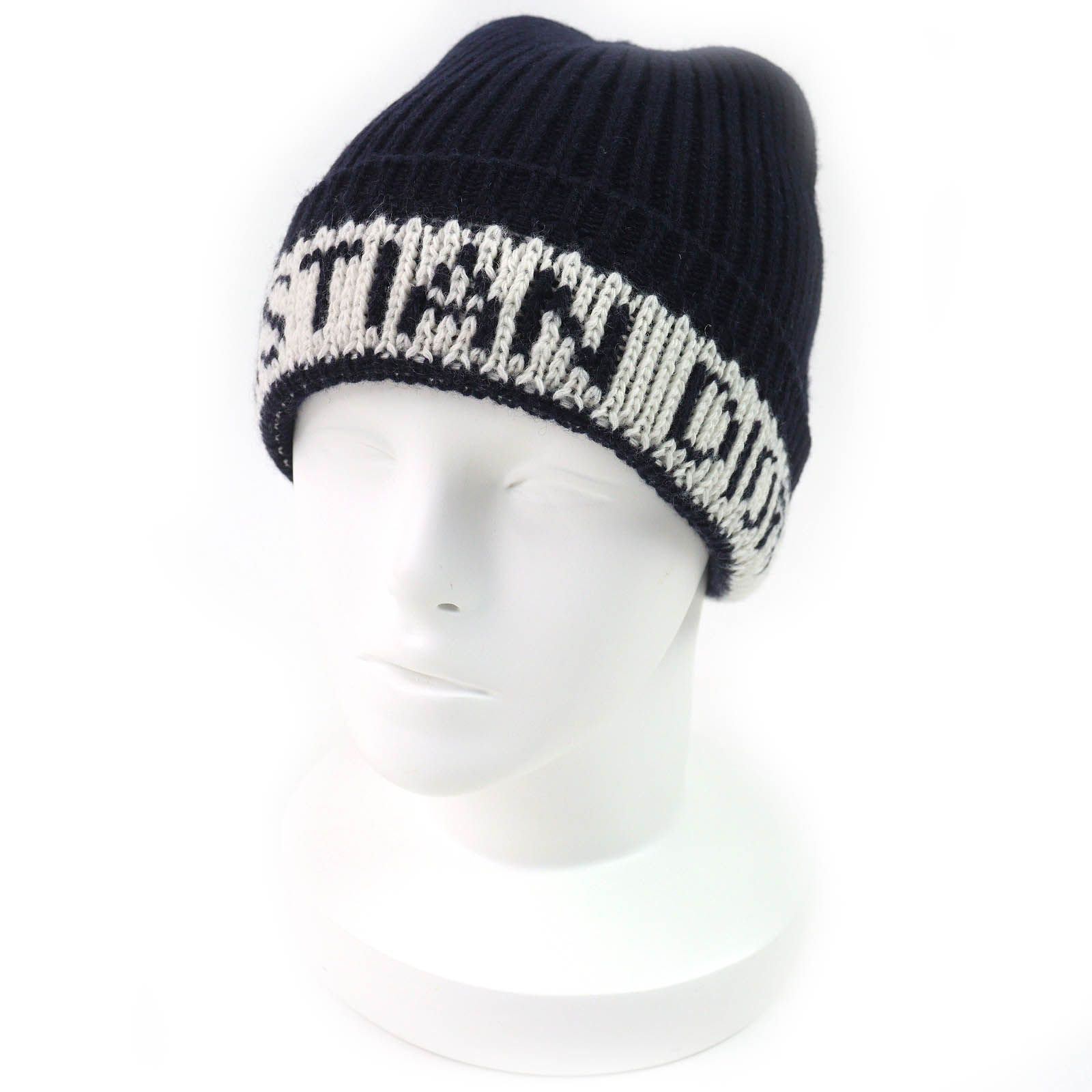 △Christian Dior クリスチャンディオール 31NOE714IXGH ウール カシミヤ ロゴ ニットキャップ ニット帽 ビーニー ネイビー ホワイト イタリア製 レディース