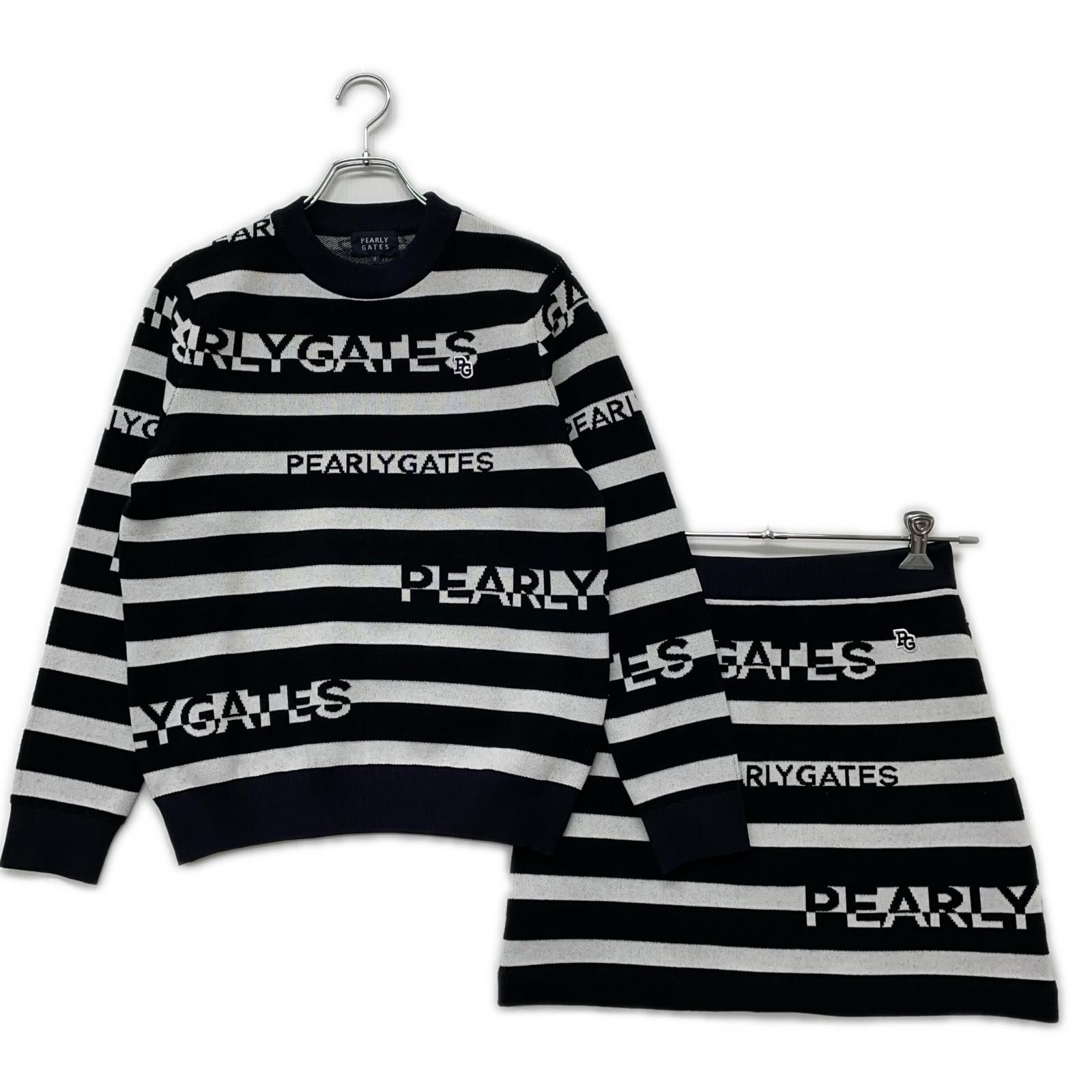 レディース パーリーゲイツ PEARLY GATES セットアップ 0 S 紺 ネイビー ボーダー クルーネックニット×スカート