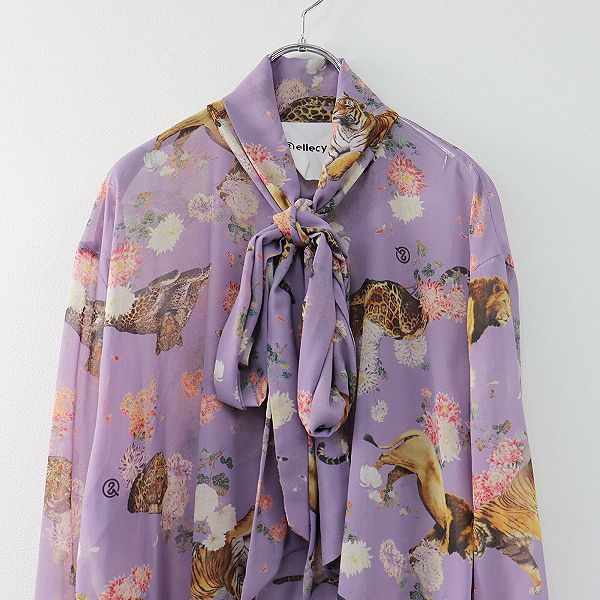 【美品】&ellecy ロングワンピース ウエストベルト 薔薇 総柄 日本製M &ellecy 青薔薇シャツ 美品】&ellecy ロングワンピース ウエストベルト