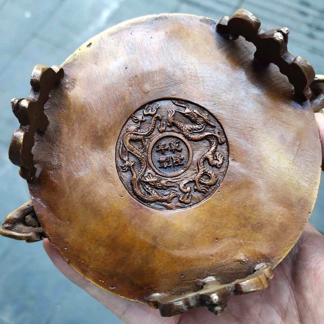 龍鳳香炉 銅 細工 装飾品 現代工芸品 美術品 置物 銅器 香炉 三足
