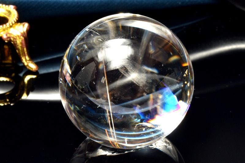 1点物】虹入り レインボー水晶 35mm 丸玉(台座付き) スフィア