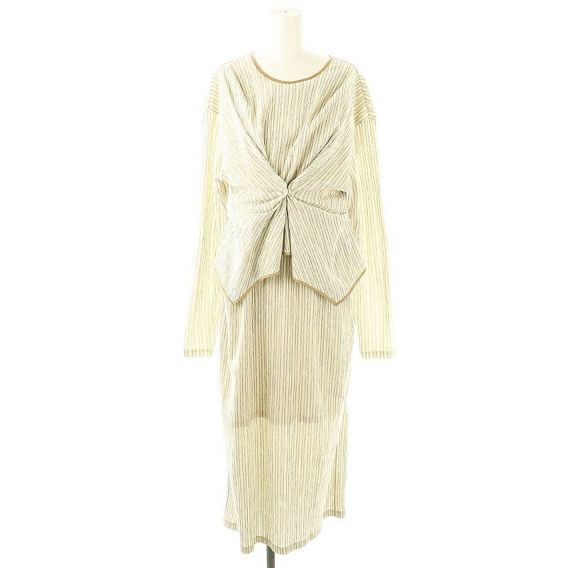 クラネ CLANE COTTON CREPE TUCK ONE PIECE ワンピース ストライプ ロング 長袖 2 オフホワイト |HK OS SH