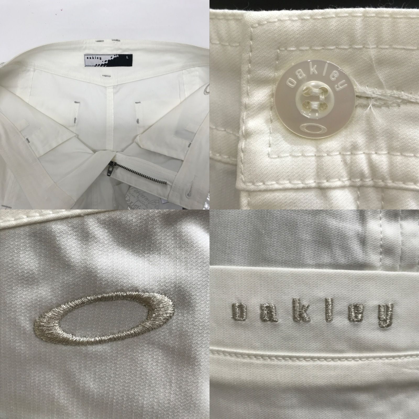 【USED】OAKLEY オークリー 綿 スカート インナーパンツ付き ロゴ刺繍 ホワイト 白 レディース L ゴルフウェア