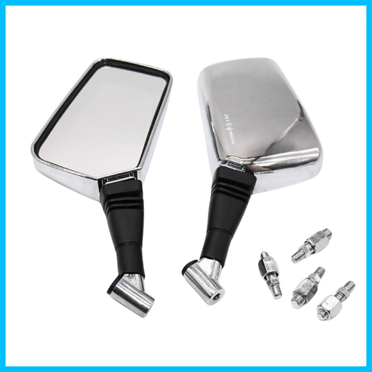 正ネジ ナポレオンミラー 左右セット 汎用 オートバイ 10 mm ハンドル 8 鏡 角型 サイド スクエア 原付 ミラー シルバー バイク 銀 karim