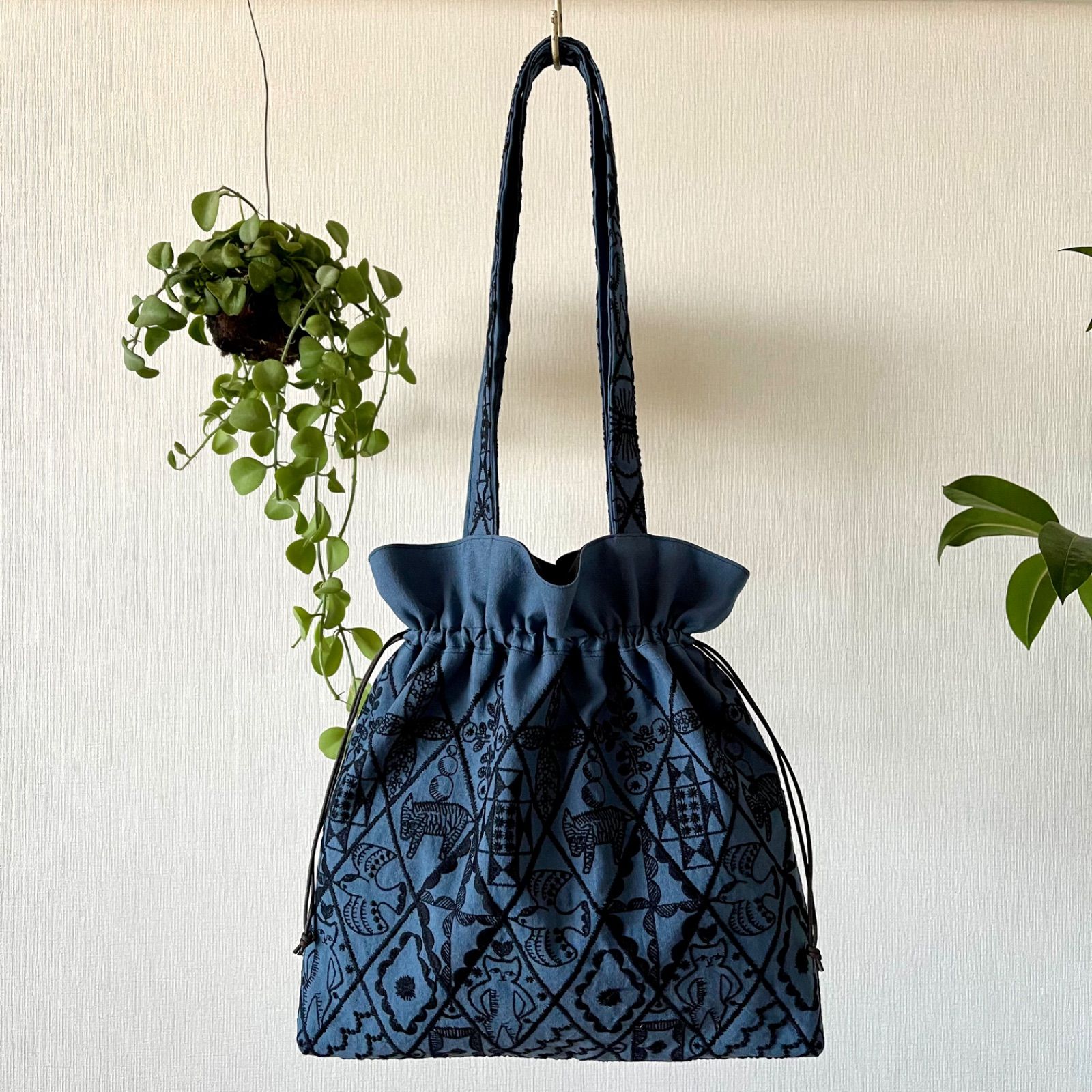 ハンドメイド　巾着トートバッグ　ミナペルホネン　sky flower 160 ハンドメイド 巾着トートバッグ ミナペルホネン sky flower 160