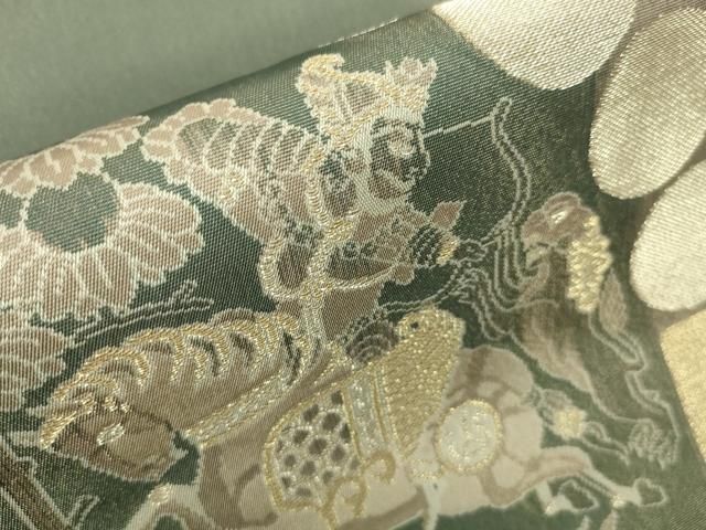 平和屋本店□最高級 人間国宝 北村武資 経錦 六通柄袋帯 狩猟連珠紋 藍  