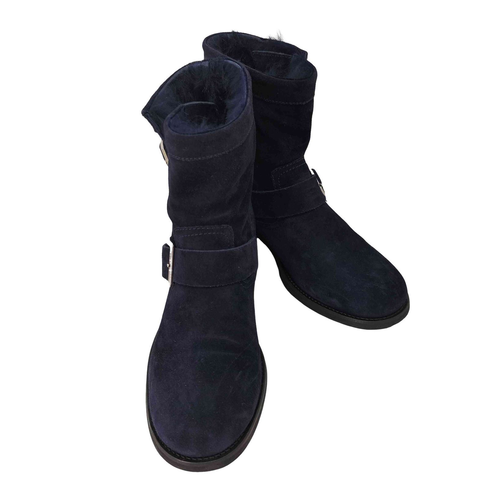 ジミーチュウ JIMMY CHOO YOUTH イタリア製 牛革 スエード 裏地ファー エンジニアショートブーツ レディース JPN 38