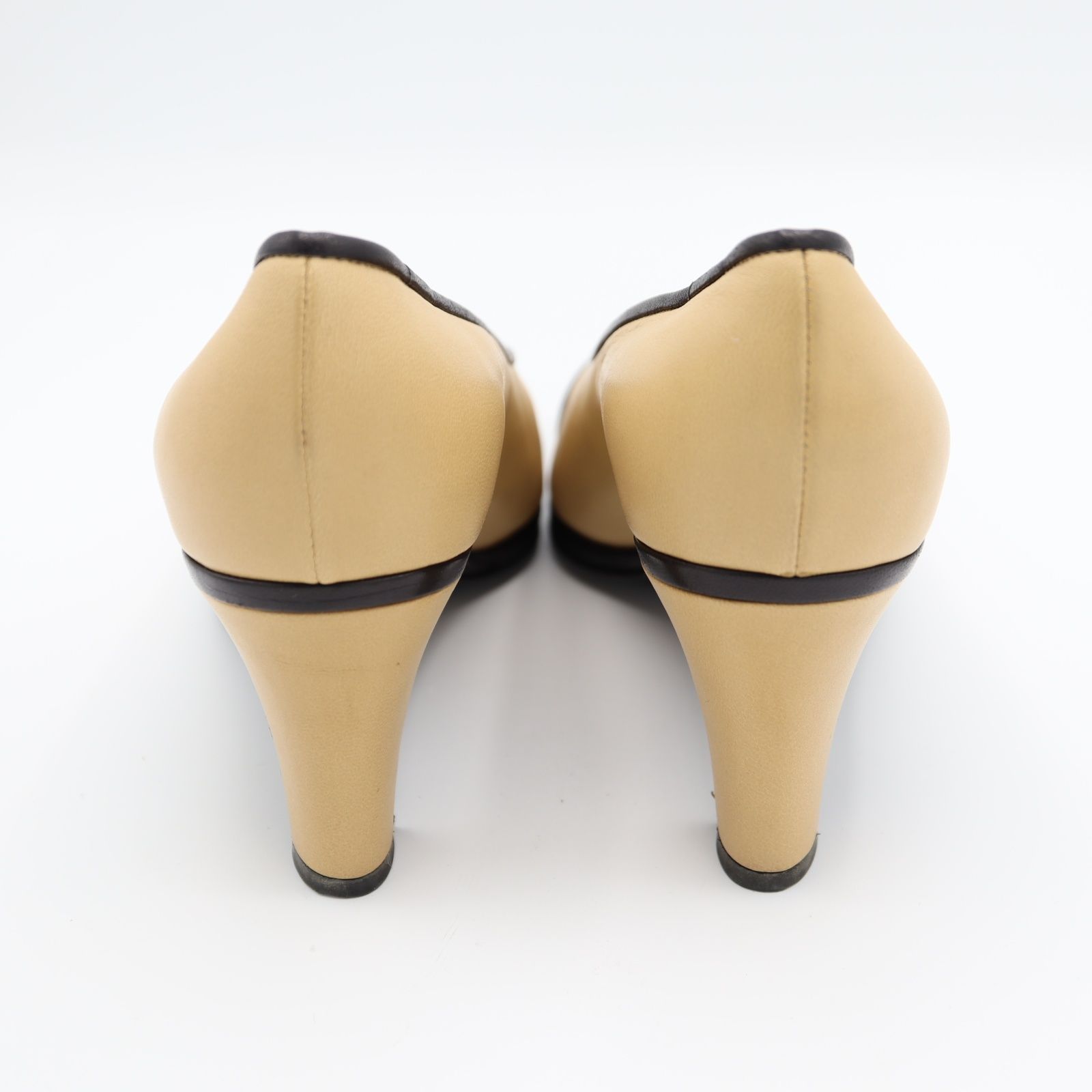 CHANEL シャネル ヒール パンプス 靴 ベージュ×ブラック 35 1/2 約22.5