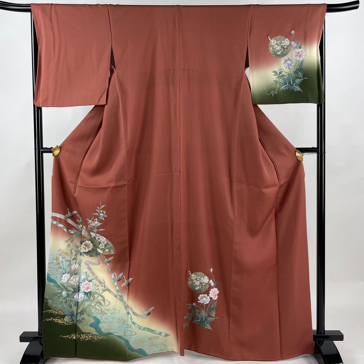 最終値引き】 付下げ 身丈158cm 裄丈63cm S 袷 雪輪 草花 金彩 ぼかし  