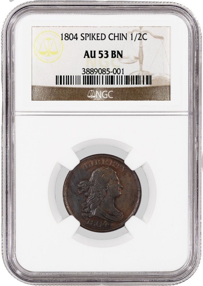1804 1|2C Draped Bt Half Cent Cohen 6 C-6 Spiked Chin NGC AU53 BN Brown Coin