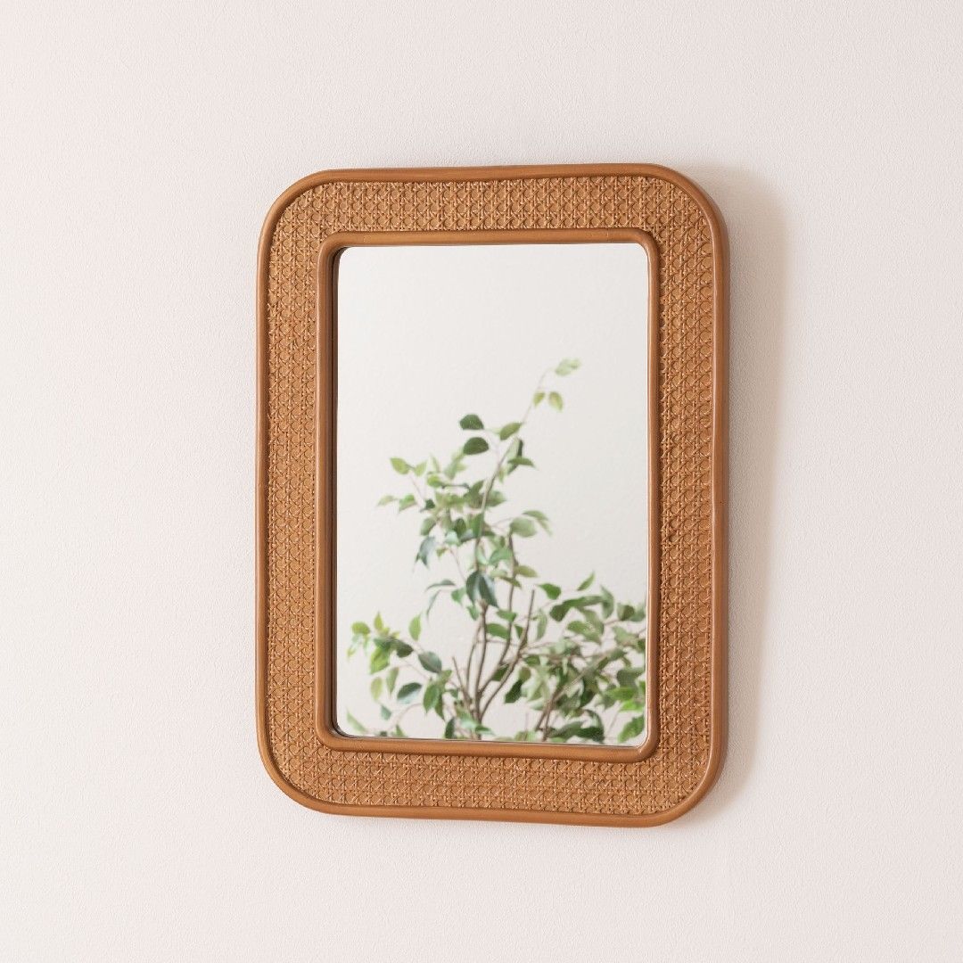 本州 ミラー ラタン 籐 天然木 壁掛け ナチュラル インテリア W45×D2.5×H60