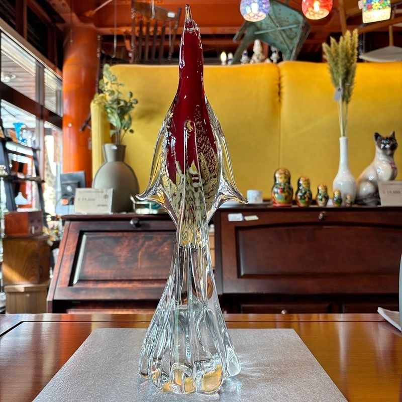 人気のMultiGlass製 ✴️鳳凰✴️とり　高級　ガラス　金　置物　美しい レトロ マルティグラス 鳳凰 高さ39cm ガラス 置物 インテリア 金彩 赤
