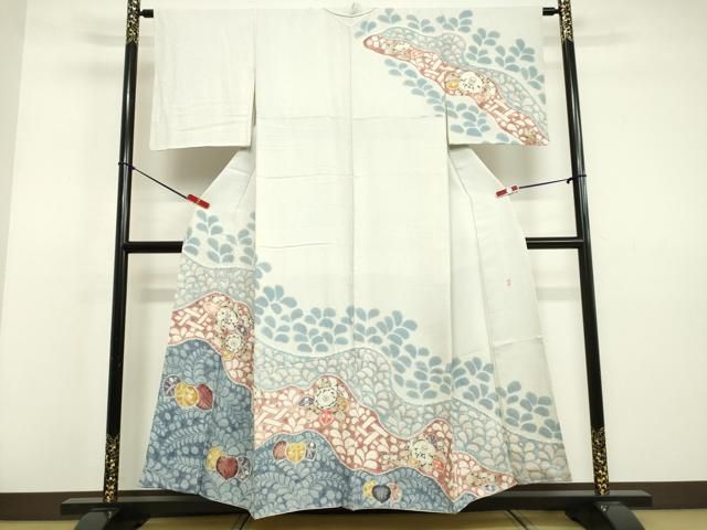 平和屋着物○九寸名古屋帯 作家物 手描き 草花文 てんとう虫 生成