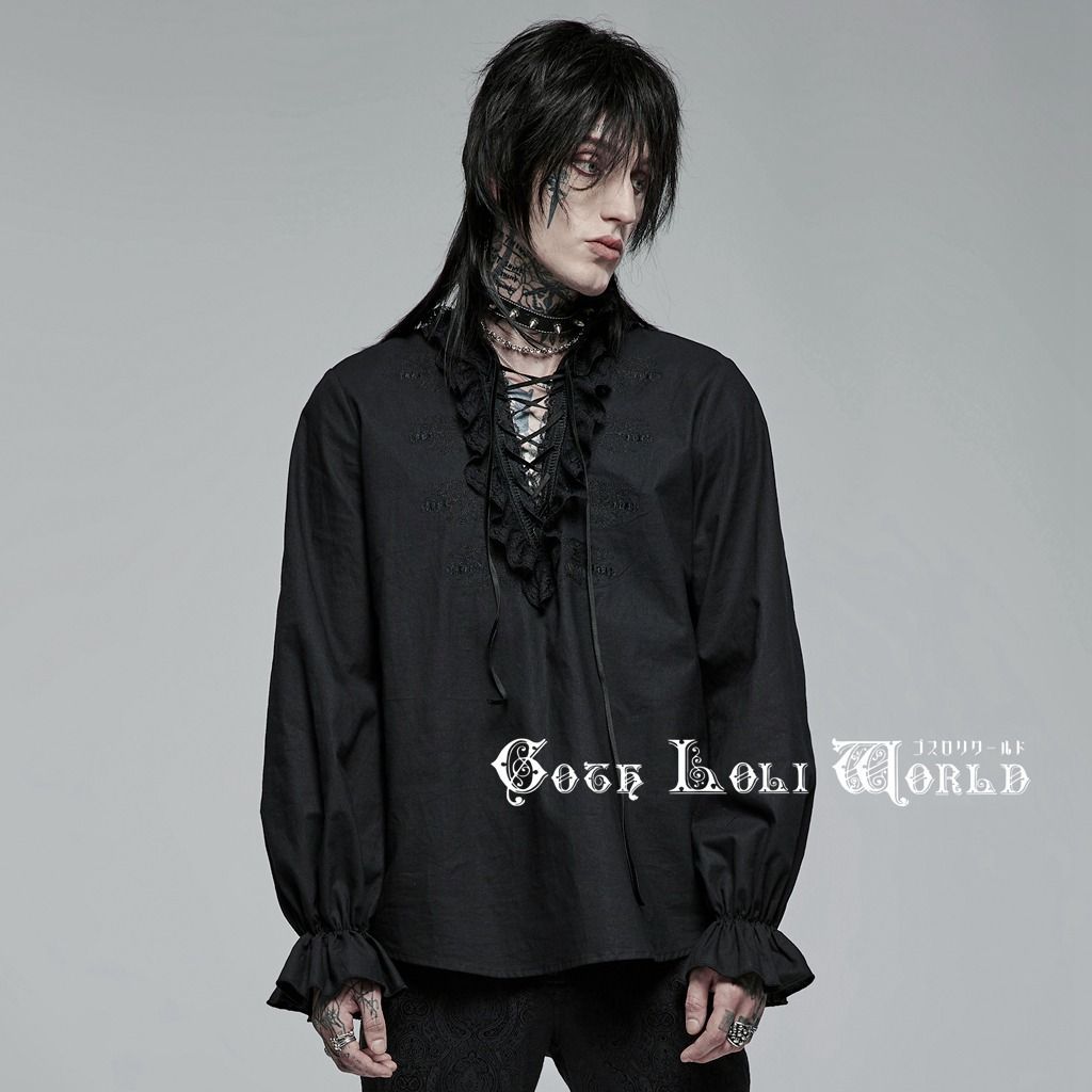 WY-1367XCM-BK パイレーツフリルスタンドカラー カットソー 黒色
