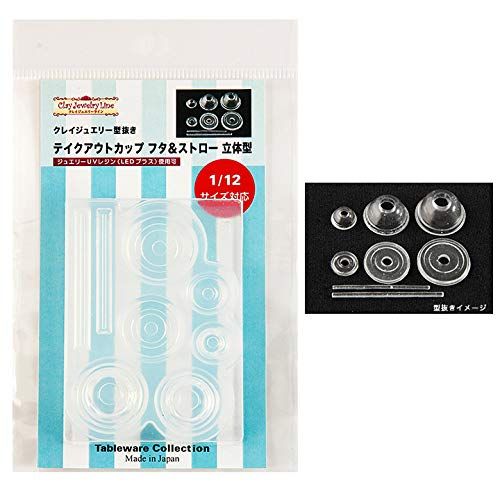 1/12スケール対応クレイジュエリー型抜き 971 テイクアウトカップフタu0026ストロー 立体型（レジン専用）