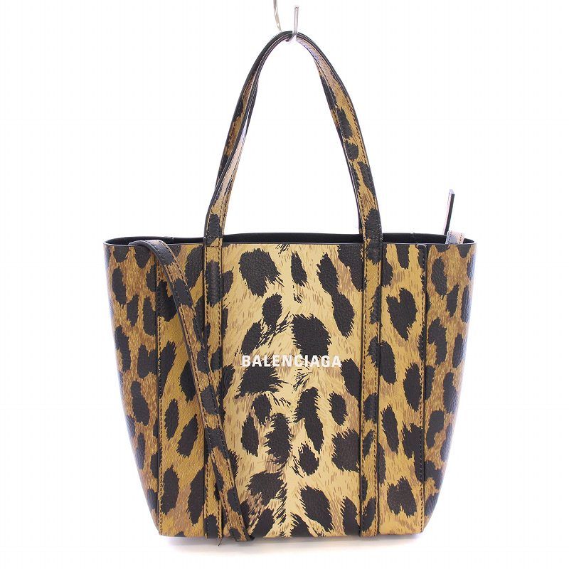 バレンシアガ BALENCIAGA EVERYDAY TOTE エブリデイトートバッグ 2WAY ハンドバッグ ショルダーバッグ レザー ヒョウ柄 レオパード ロゴ プリント 総柄 茶 ブラウン 551815 |BB OH