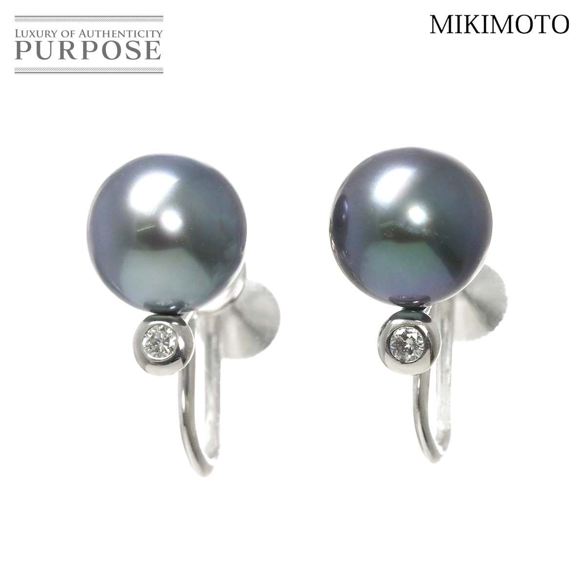 ミキモト MIKIMOTO 黒蝶真珠 8.8mm ダイヤ イヤリング K18 WG
