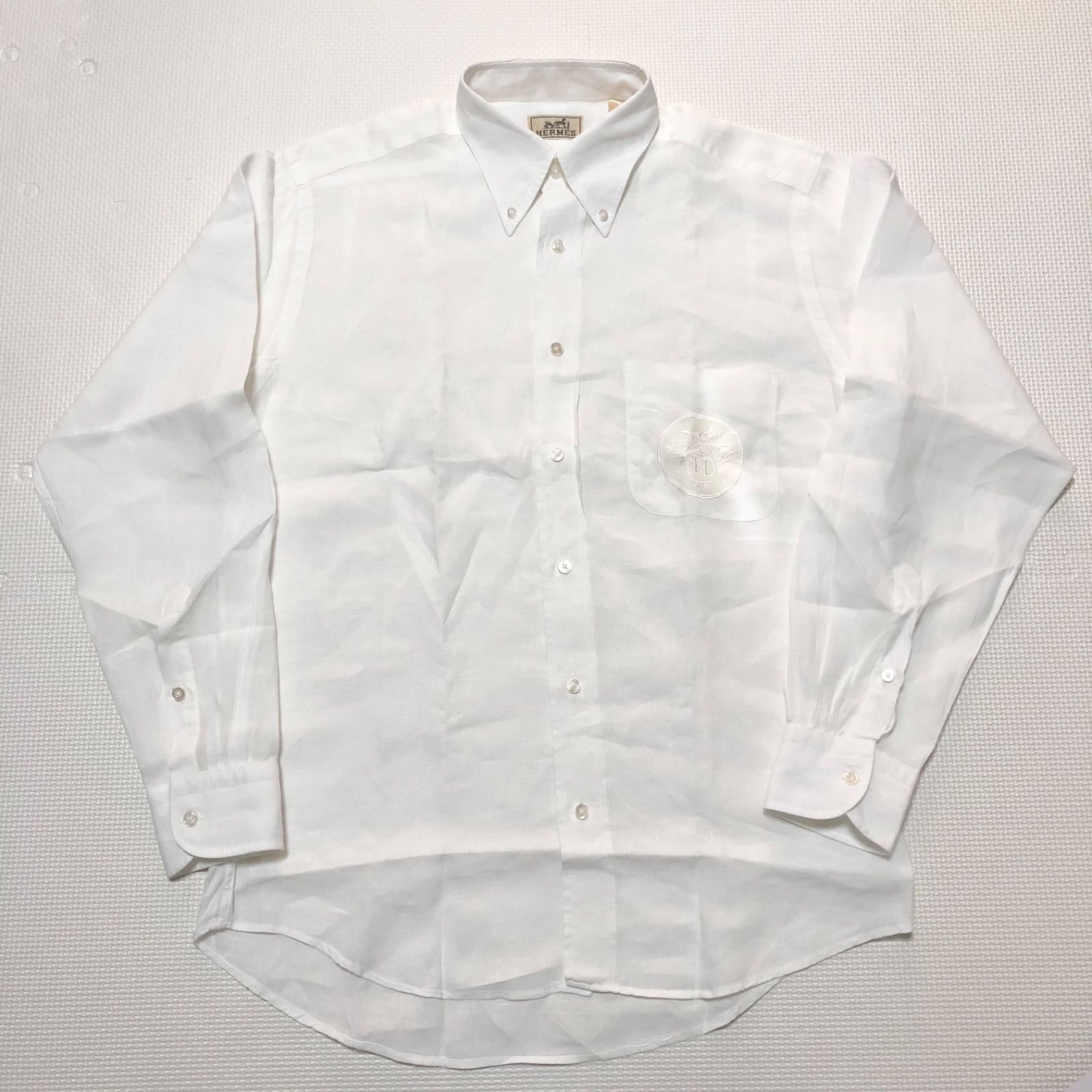 □美品□希少デザイン□リネン100%□HERMES エルメス Hロゴ+馬車柄 