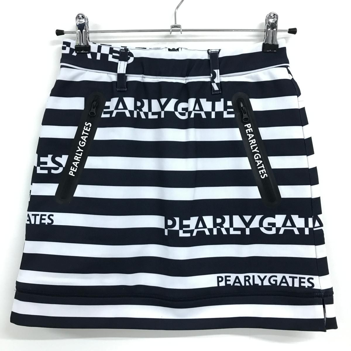 パーリーゲイツ スカート 白×ネイビー ボーダー 裏微起毛 バックファスナーリボン レディース 00 XS ゴルフウェア PEARLY GATES