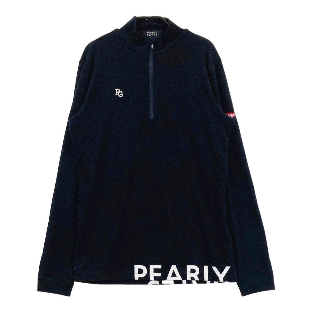 サイズ：2 PEARLY GATES パーリーゲイツ 2023年モデル ハーフジップ 長袖Tシャツ 起毛 ロゴ  ネイビー系 [240101412895] ゴルフウェア レディース ストスト サイズ：2 PEARLY GATES パーリーゲイツ 2023年モデル ハーフ