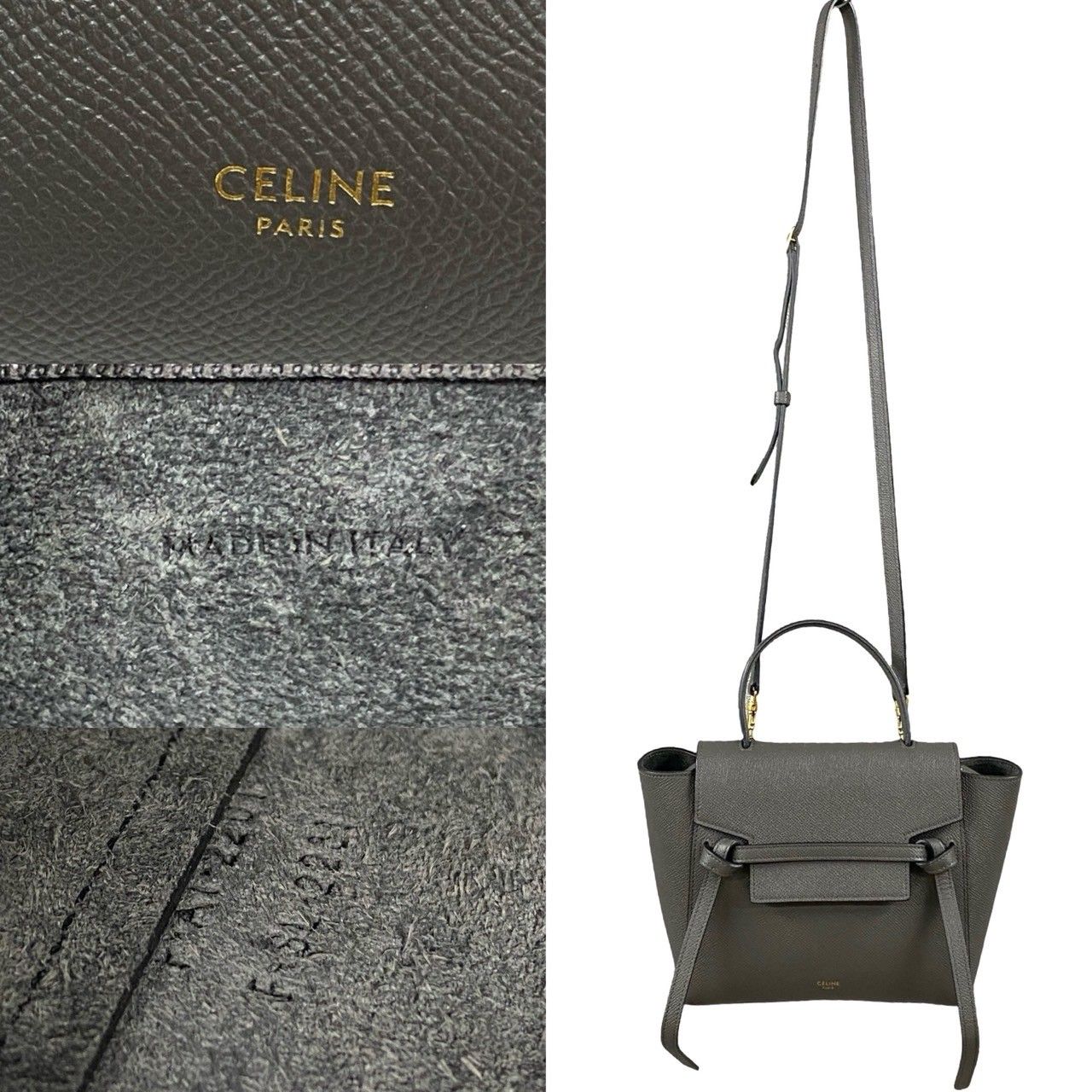 ほぼ未使用 保存袋付 CELINE セリーヌ ベルトバッグ ナノ レザー 本革 2way ミニ ハンドバッグ ショルダーバッグ グレー 32668 -  メルカリ