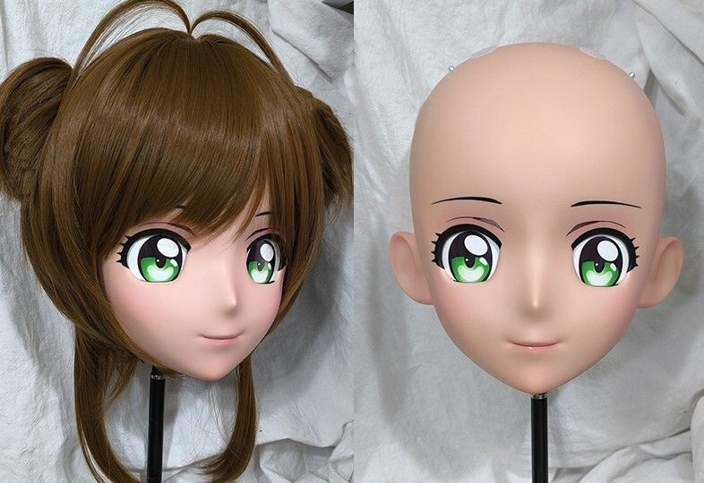 ハーフマスク ウィッグ付き 眼球付 青 樹脂製 コスプレマスク 着ぐるみ 美少女 ハーフマスク 眼球付き カツラ付き NO.83 樹脂製 ヘッドロリータ