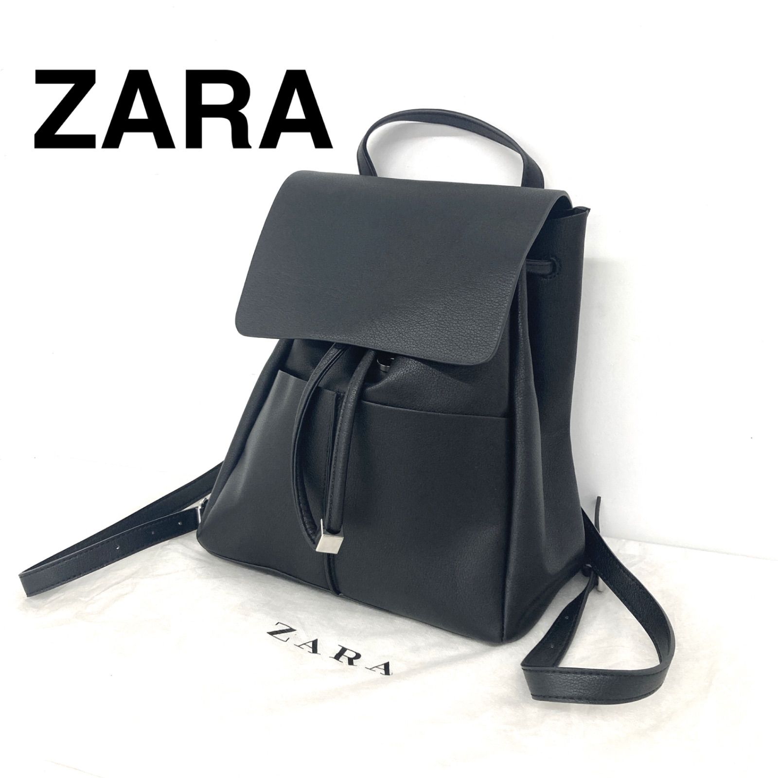 ZARA リュック レディース エコレザー ブラック 可愛い - メルカリ