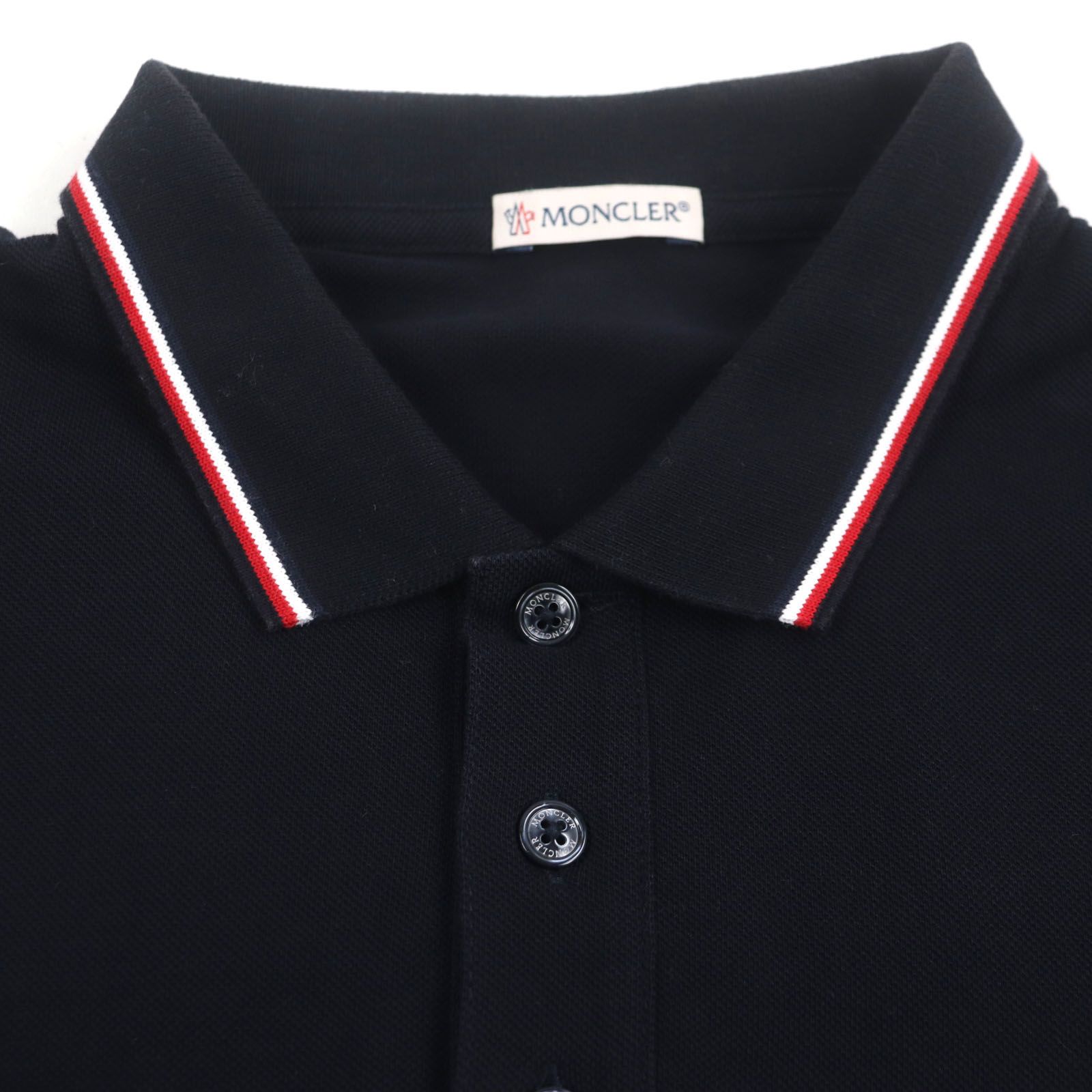 MONCLER モンクレール 半袖ポロシャツ M ネイビー コットン 美品▽MONCLER モンクレール コットン100% ワッペン付き ロゴ