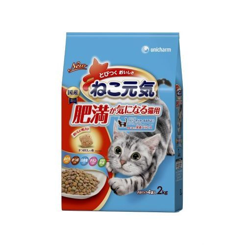 （まとめ買い）ねこ元気 肥満が気になる猫用 まぐろ･野菜･白身魚･チキン入り 2kg キャットフード 【&times;3セット】