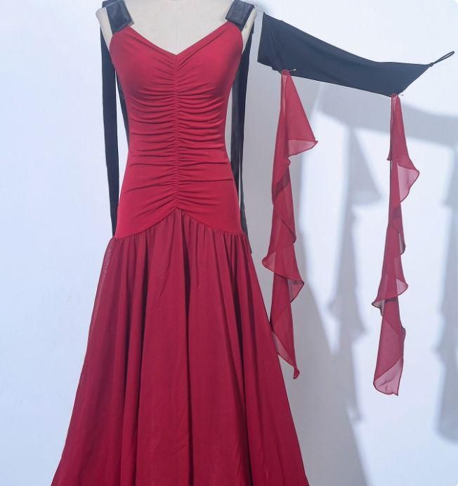 社交ダンスドレス リボン ベルベット スタンダードドレス オーダーメイド