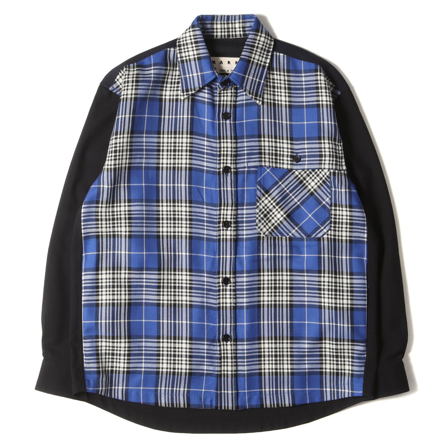 MARNI マルニ トロピカルウールシャツ 長袖シャツ ネイビー MARNI ネイビー トロピカルウールシャツ 44 ディープブルー トロピカル