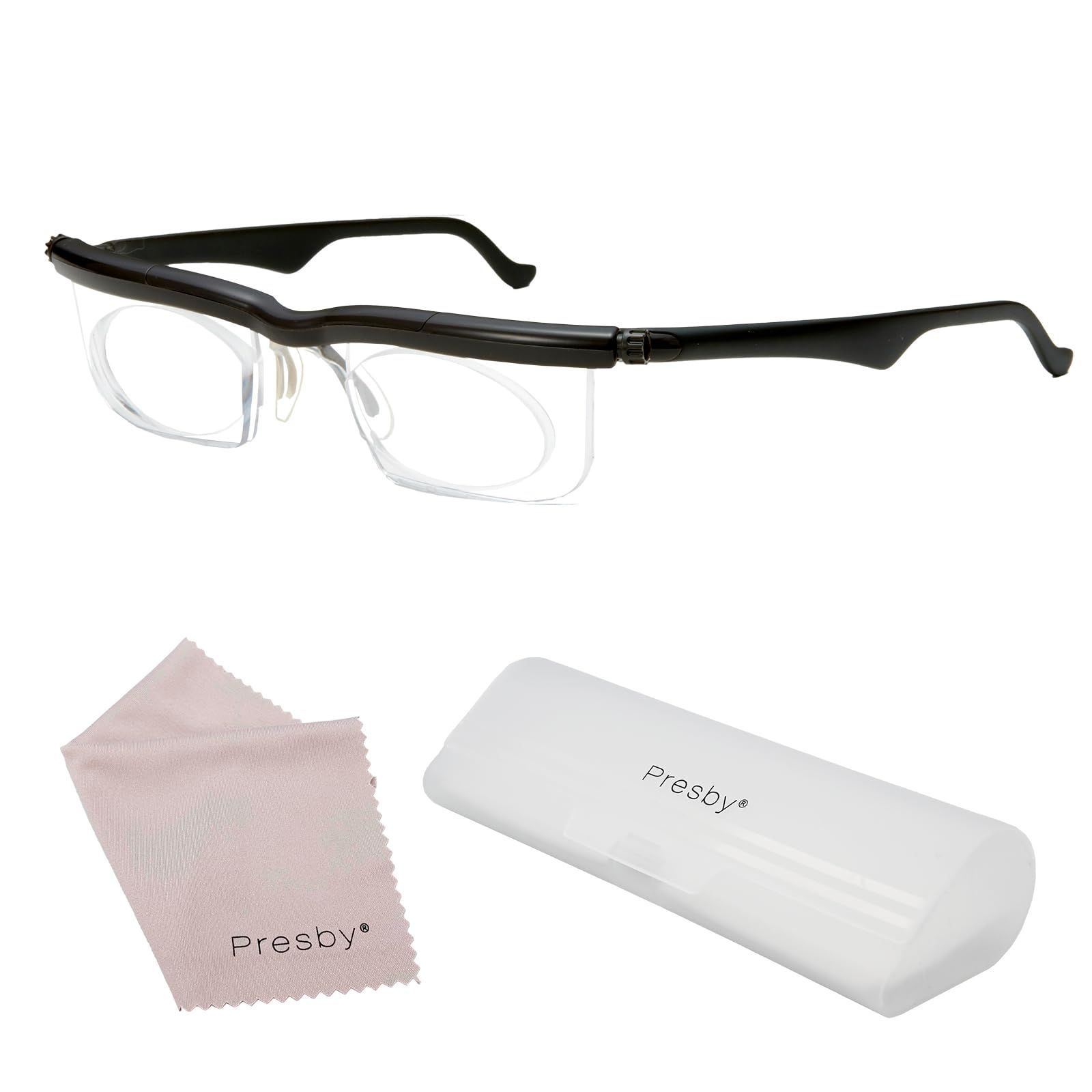 ブラック PRESBY 自分で度数調節できる老眼鏡 ドゥーライフワン 付属品が付きリニューアル 老眼鏡 シニアグラス リーディンググラス 遠近両用 度数調整 遠視 眼鏡 メガネ おしゃれ メンズ レディース ブラック ワイン クリア ブラック