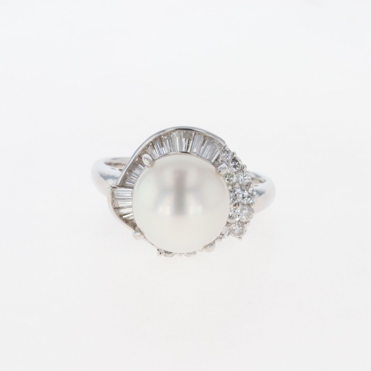 パール デザインリング プラチナ 指輪 メレダイヤ 真珠 リング 22.5号