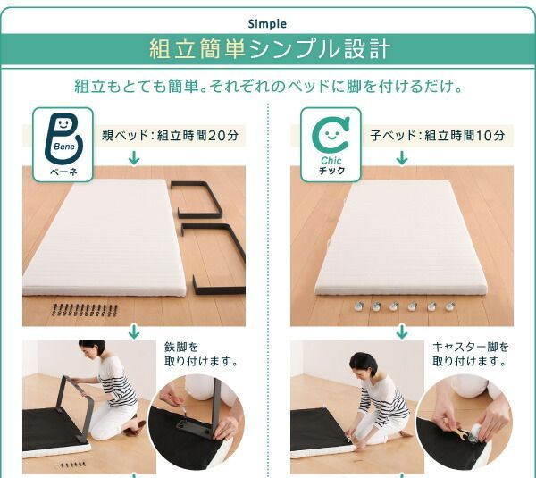ベーネ-チック 薄型軽量ポケットコイルマットレス付き