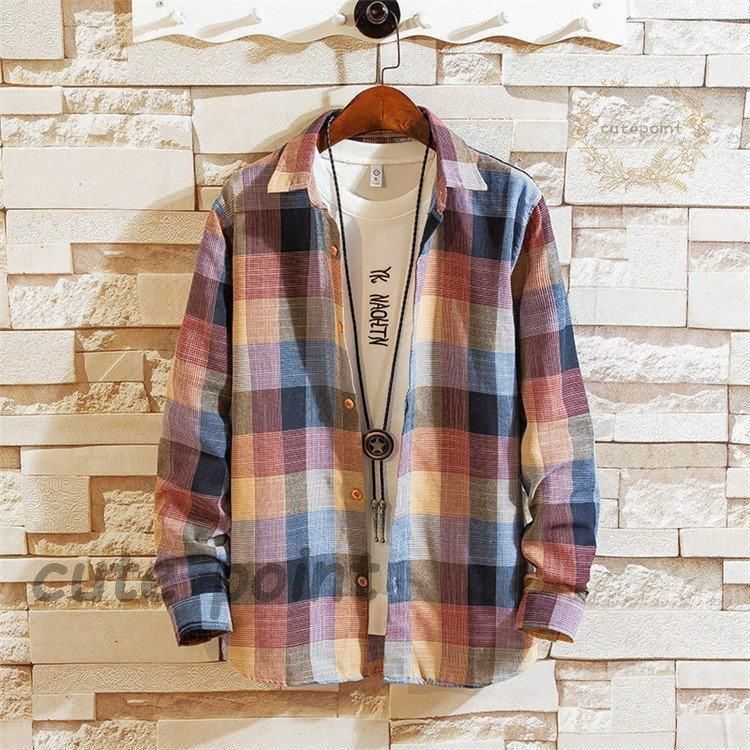 60s ☆ DONEGAL チェック ループ留め オープンカラー 長袖 シャツ