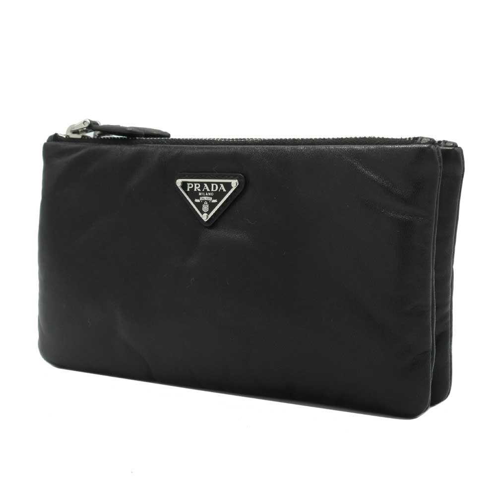 プラダ ポーチ PRADA ナッパソフトレザー ダブル ポーチ 1MB259 2DYI F0002 NAPPA SOFT NERO アウトレット レディース