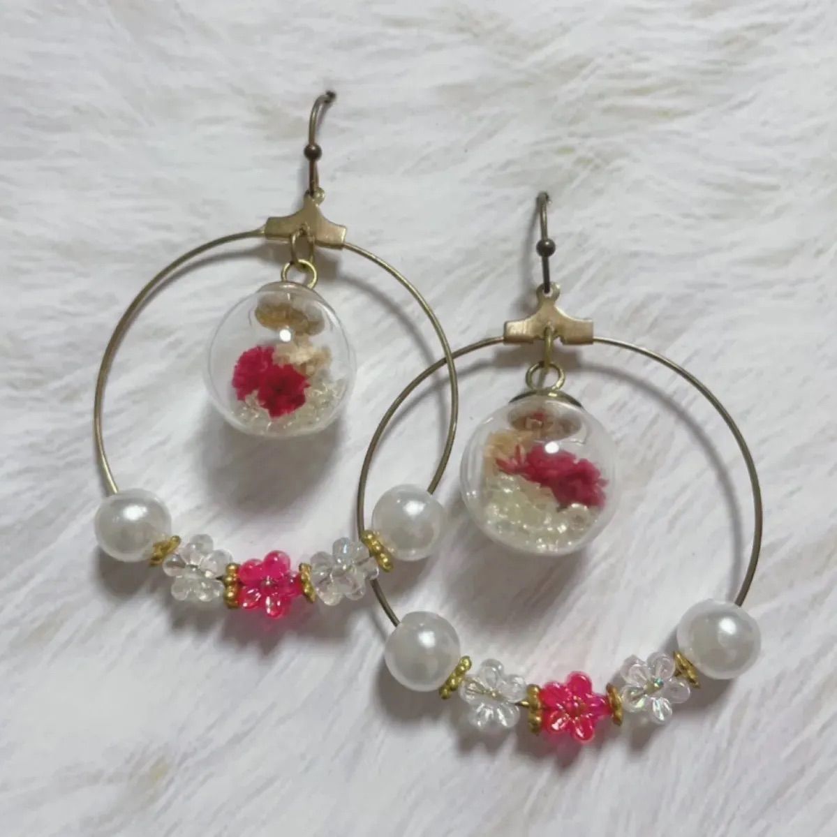 【940】ガラスドームのピアス／イヤリング／フープピアス カラフルシェルボトルガラスドームピアス&frasl;イヤリング | *dandelion