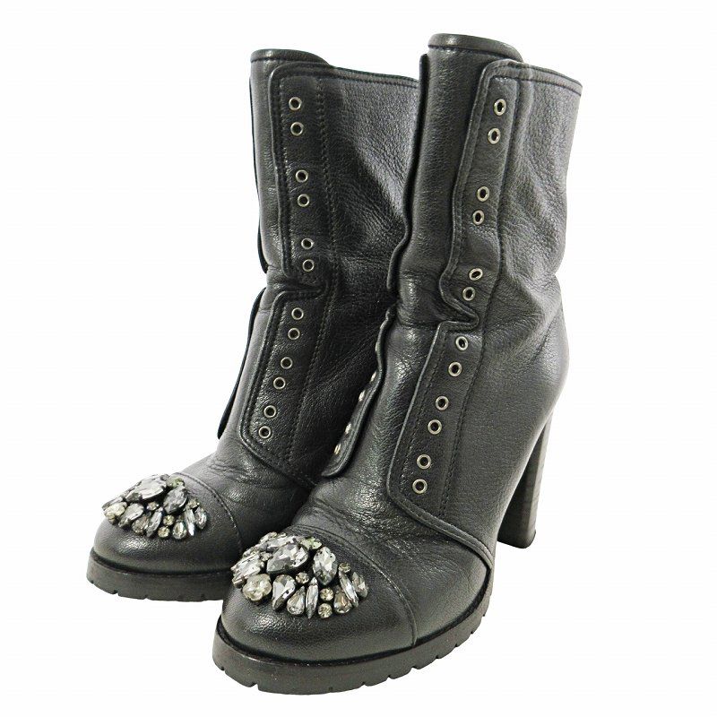 未使用品ジミーチュウスパンコールジッパーブーツJIMMY CHOO黒銀靴ヒール ジミーチュウ JIMMY CHOO 美品 ビジュー ショートブーツ バック