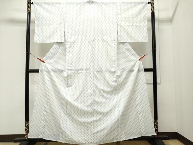 夏物　小紋　絽　唐子　麻の葉文様　洗える着物　身丈158.5　裄65 平和屋着物＊夏物 小紋 絽 麻の葉文様 洗える着物 CAAU0019ev