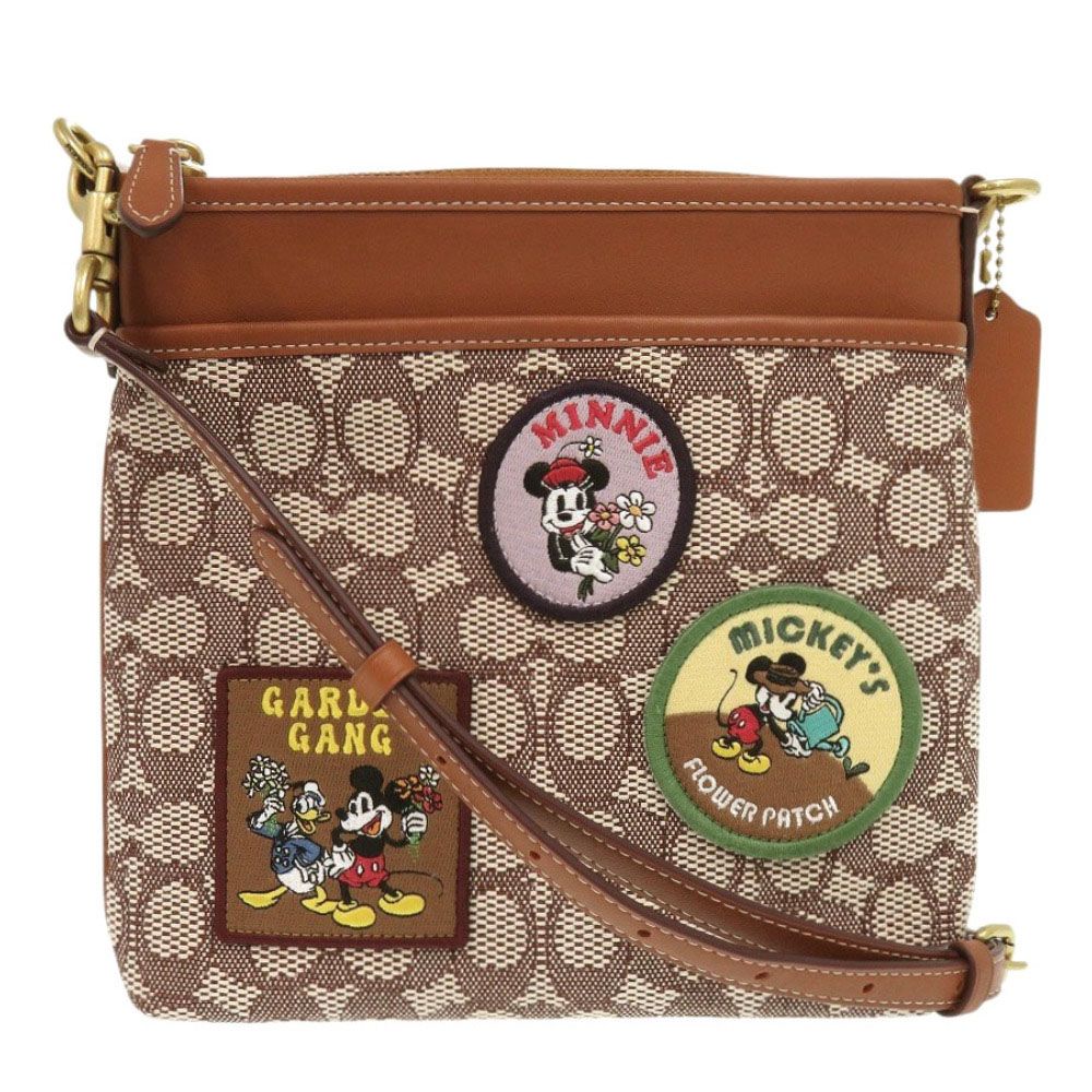 コーチ CH491 ディズニー ロゴパッチ ミッキー キャンバス レザー ブラウン ショルダーバッグ 0668 COACH