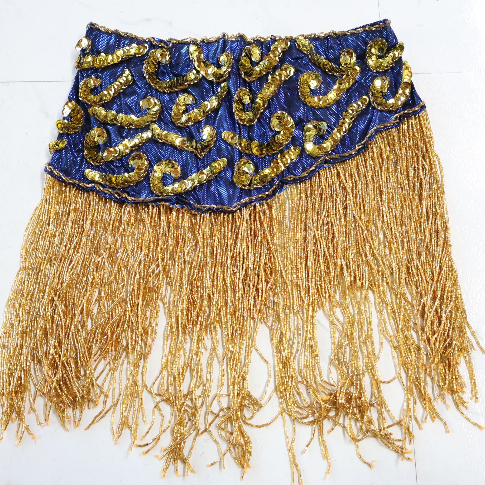 【ベリーダンス用オリエンタル衣装】ラメ入りブルー ブラトップ スリットスカート ベリーダンス用 オリエンタル衣装ブルー×ゴールド スパンコールラメ