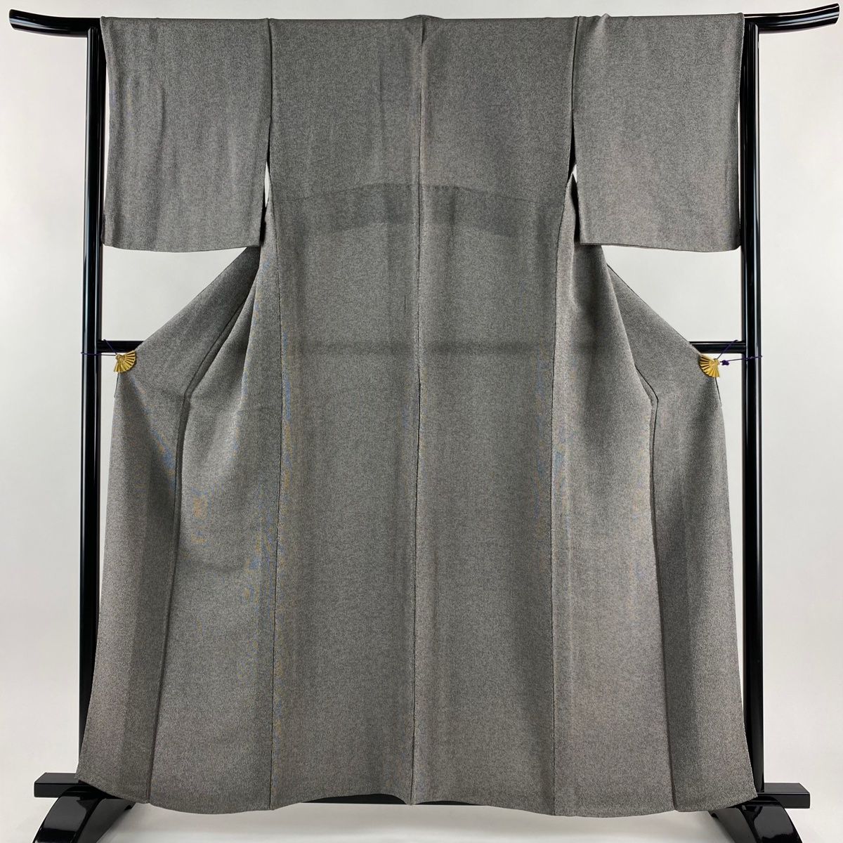 江戸小紋 身丈159cm 裄丈65.5cm M 単衣 落款 万筋 縮緬 本草木染 黒灰  