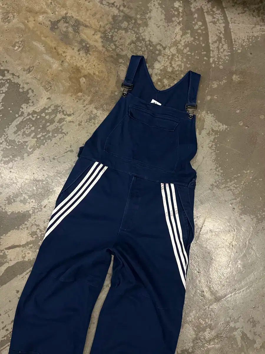 adidas アディダス ネイビー 3本線 コットン サスペンダー カバーオール L