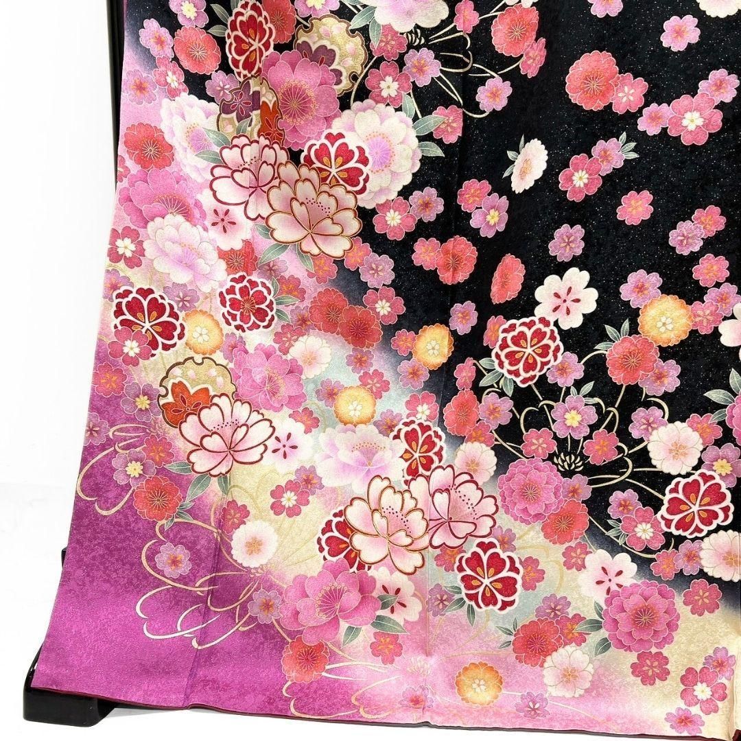 銀通し　金駒刺繍　金彩　牡丹　桜花　振袖　成人式 晴れの日 着物 032a p 銀通し 金駒刺繍 金彩 牡丹 桜花 振袖 成人式 晴れの日 着物
