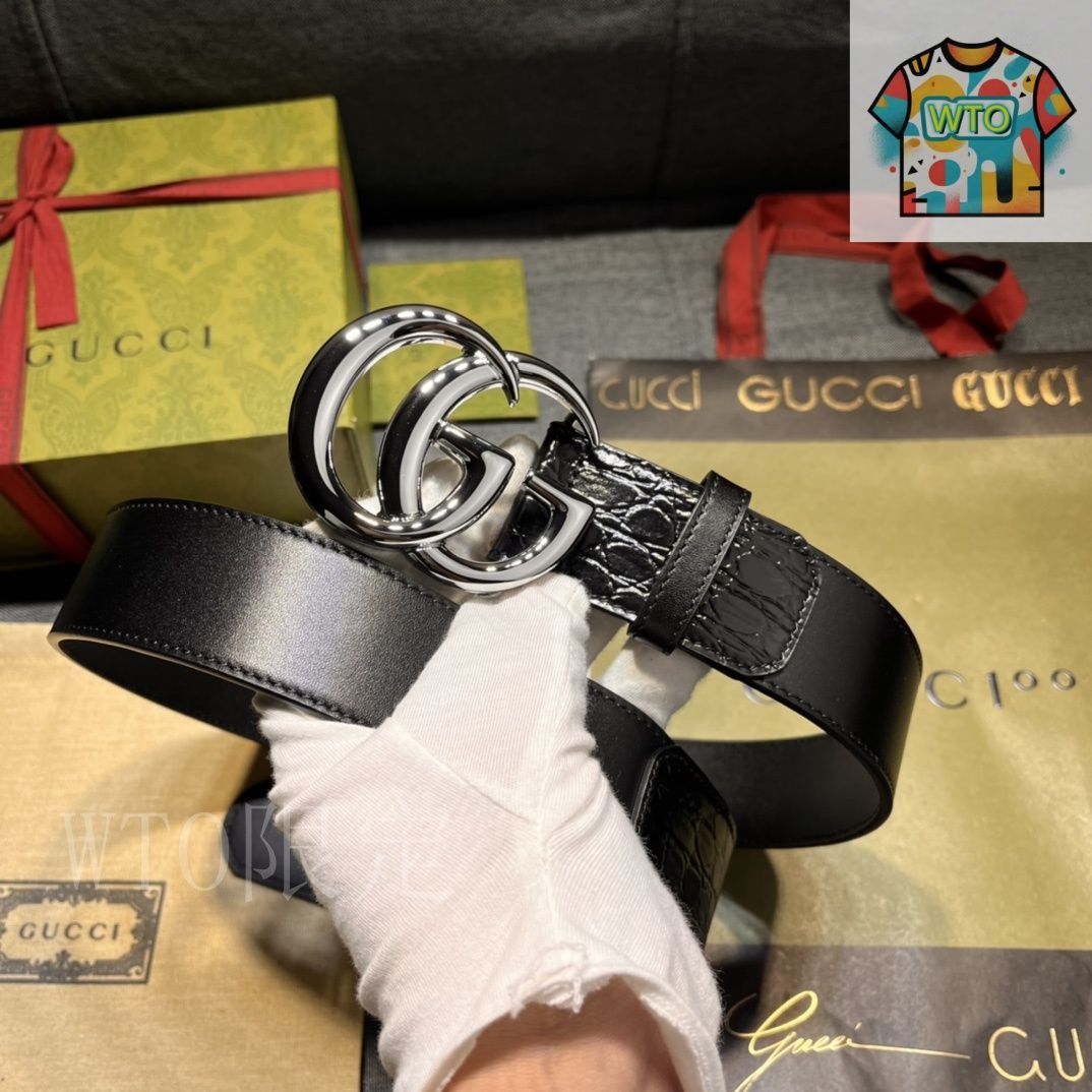 今日特価】GUCCI New Model ブラックレザーベルト with GG
